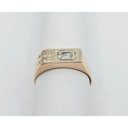 14K Solid Rose Gold Men's Emerald Cut Diamond Statement Ring