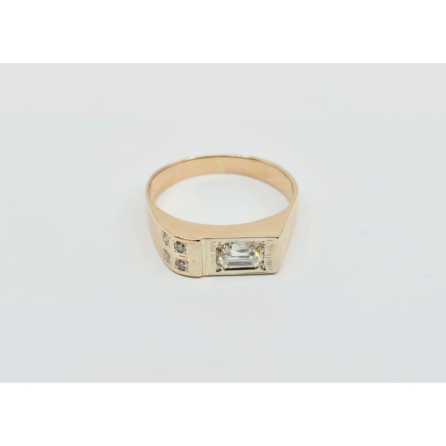 14K Solid Rose Gold Men's Emerald Cut Diamond Statement Ring