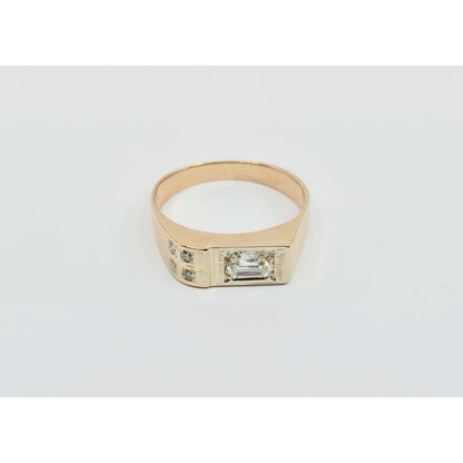 14K Solid Rose Gold Men's Emerald Cut Diamond Statement Ring