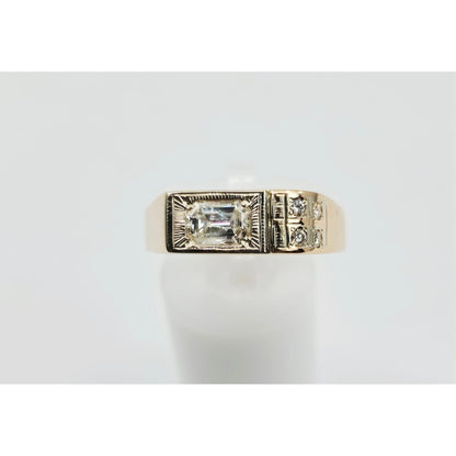 14K Solid Rose Gold Men's Emerald Cut Diamond Statement Ring