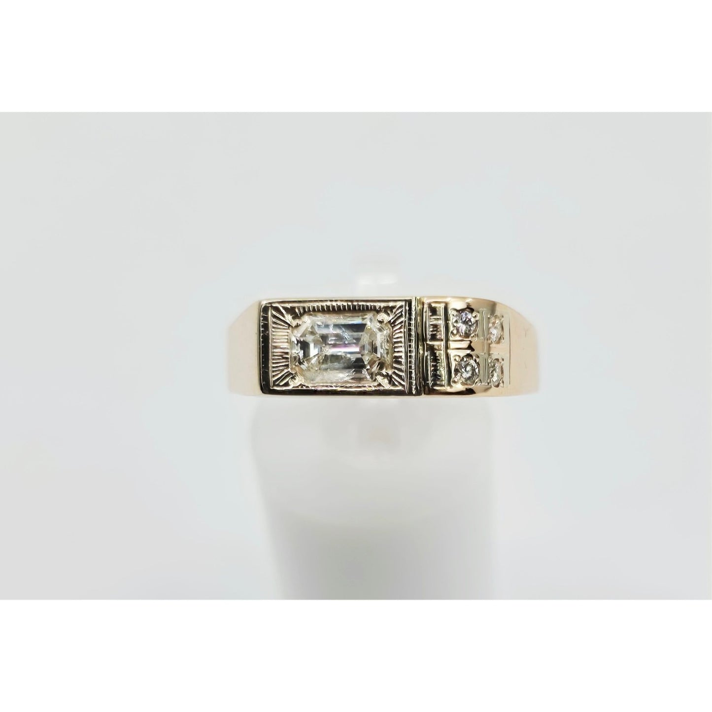 14K Solid Rose Gold Men's Emerald Cut Diamond Statement Ring