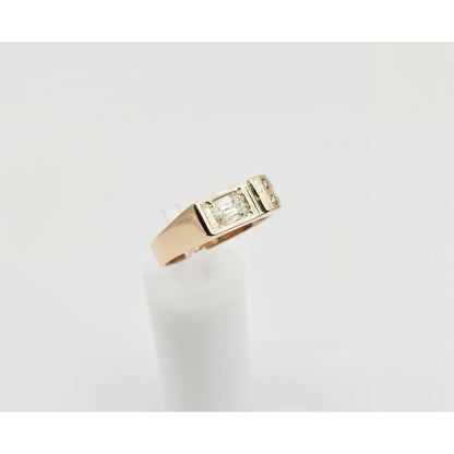 14K Solid Rose Gold Men's Emerald Cut Diamond Statement Ring