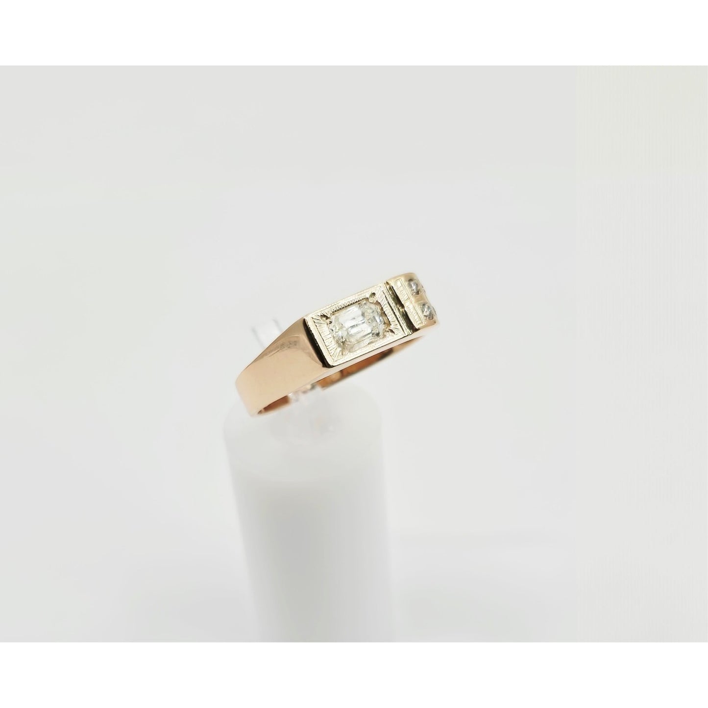 14K Solid Rose Gold Men's Emerald Cut Diamond Statement Ring