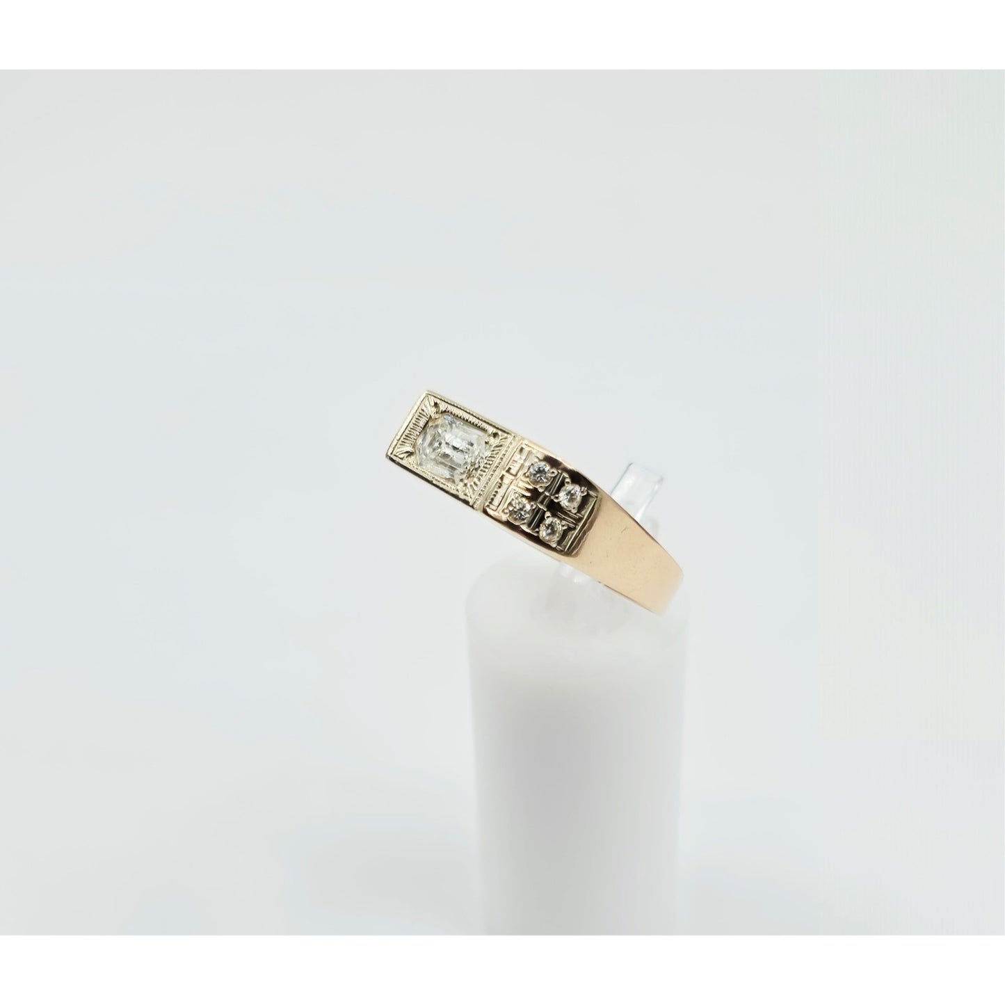 14K Solid Rose Gold Men's Emerald Cut Diamond Statement Ring