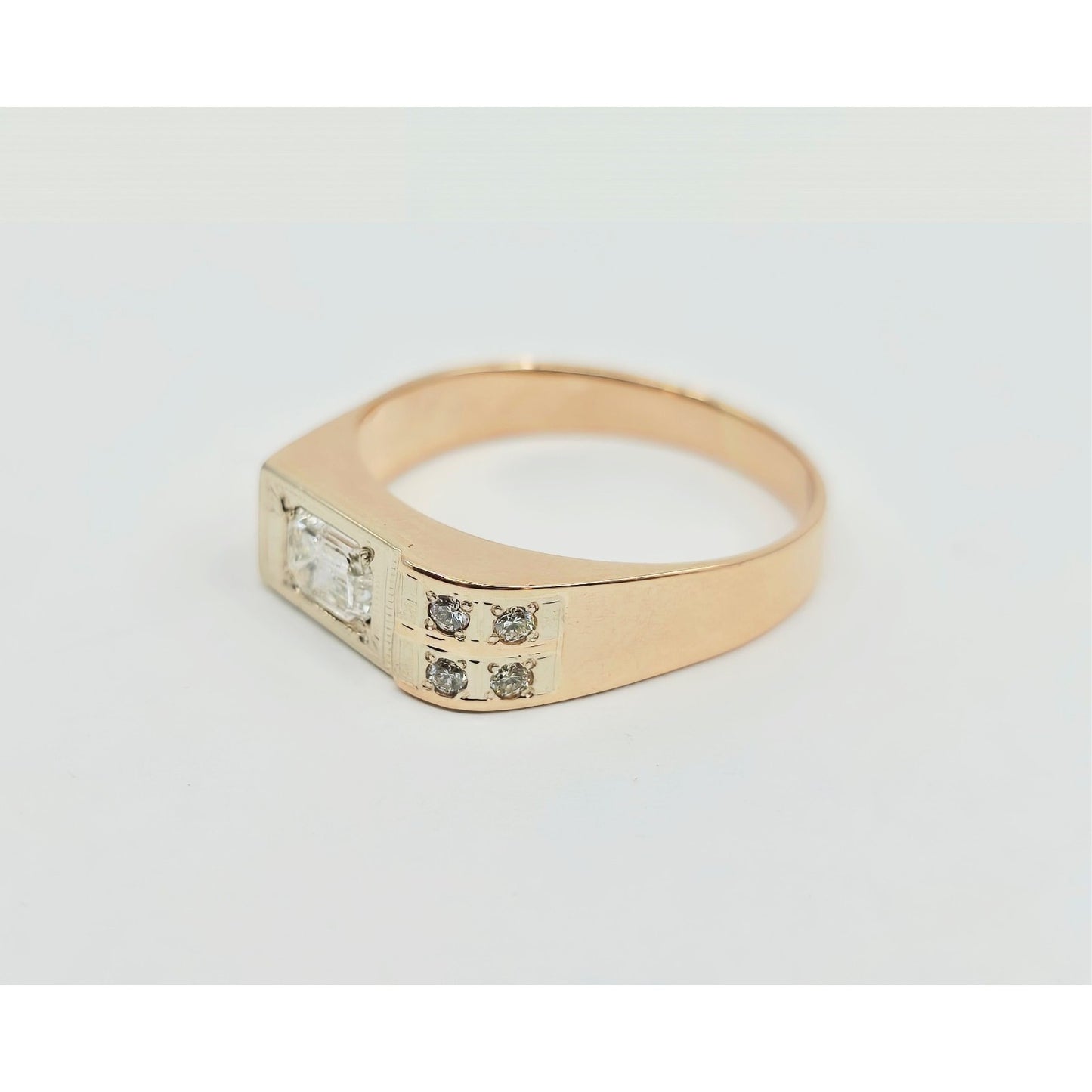 14K Solid Rose Gold Men's Emerald Cut Diamond Statement Ring