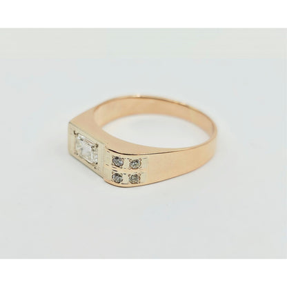 14K Solid Rose Gold Men's Emerald Cut Diamond Statement Ring