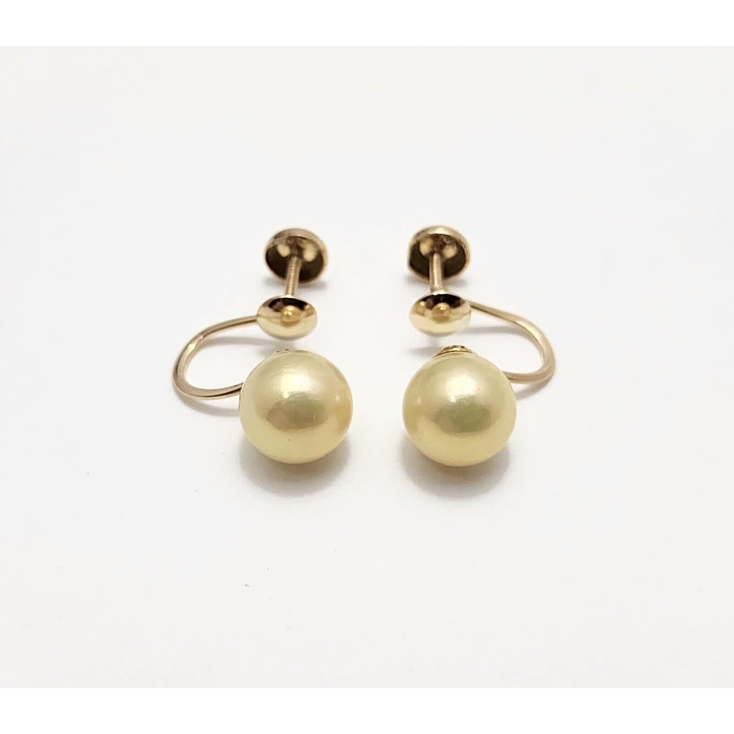 10K Yellow Gold Hinged Screw Back Non-Pierced Round Pearl Earrings