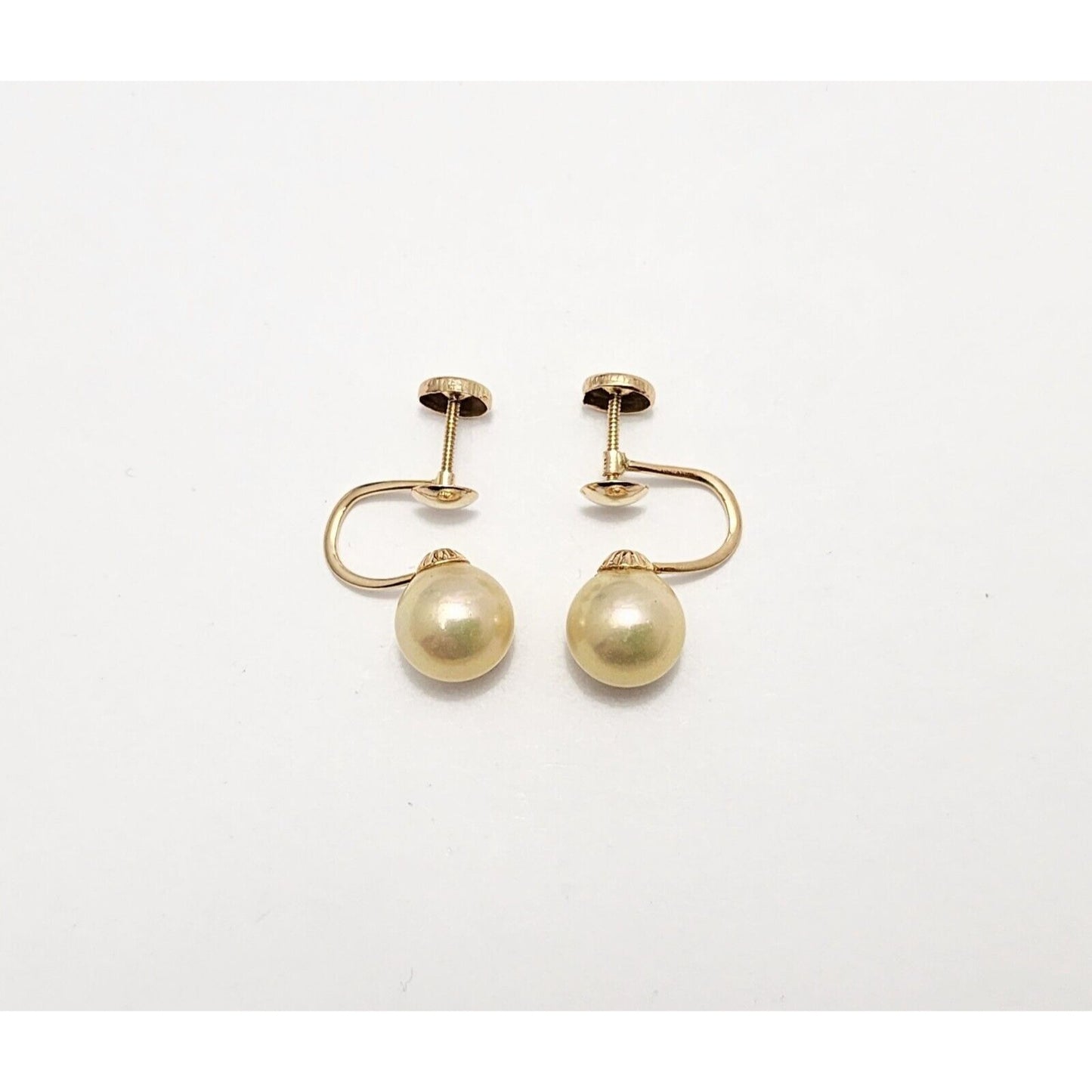 10K Yellow Gold Hinged Screw Back Non-Pierced Round Pearl Earrings