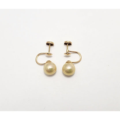 10K Yellow Gold Hinged Screw Back Non-Pierced Round Pearl Earrings