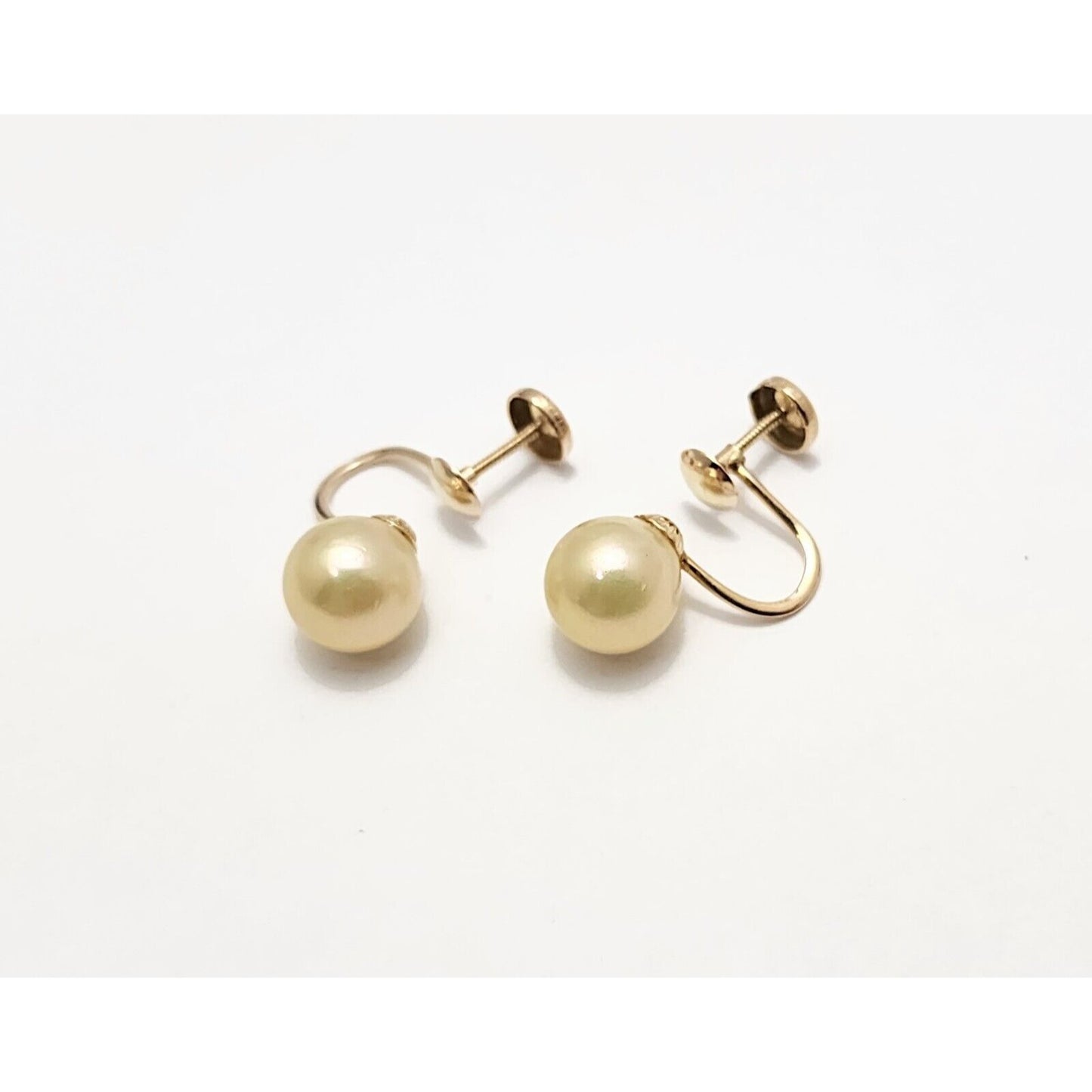 10K Yellow Gold Hinged Screw Back Non-Pierced Round Pearl Earrings