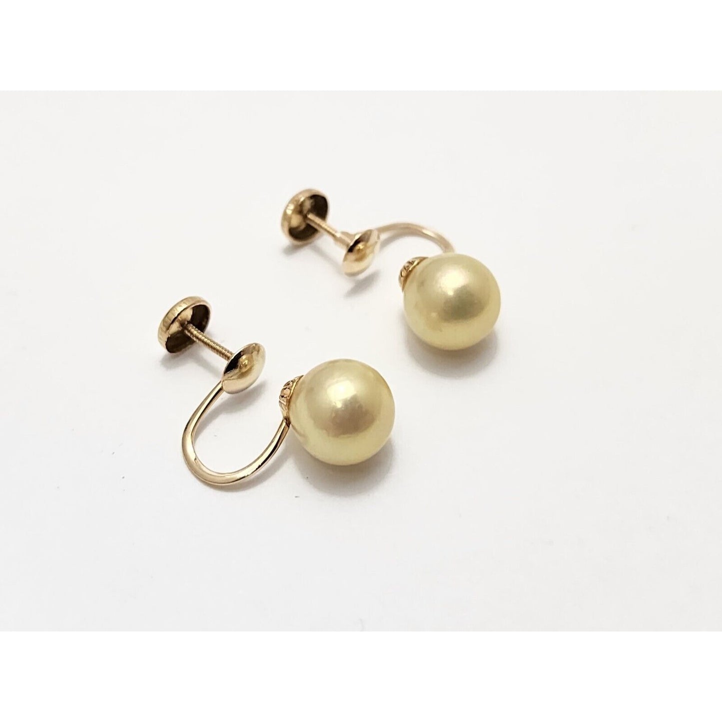 10K Yellow Gold Hinged Screw Back Non-Pierced Round Pearl Earrings