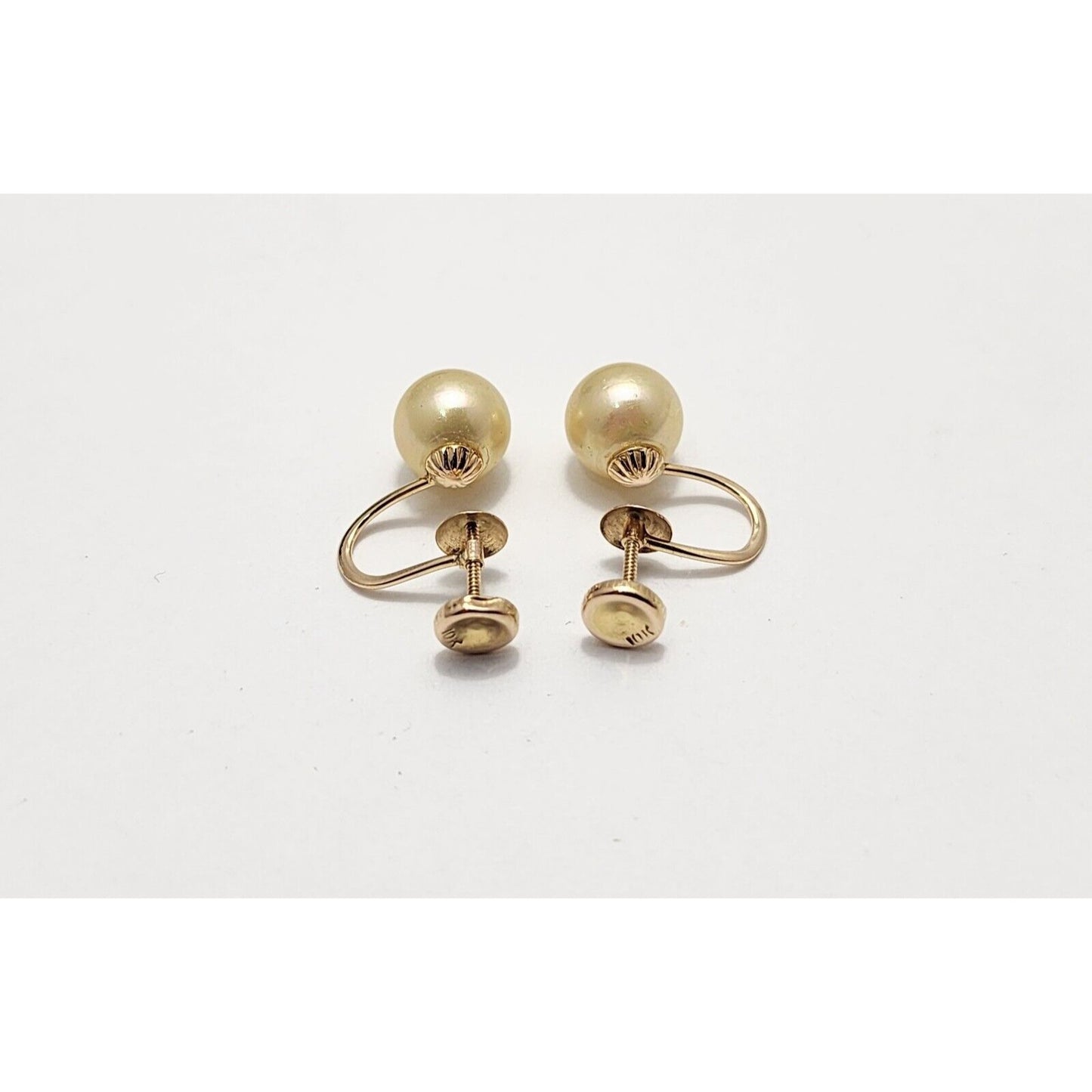 10K Yellow Gold Hinged Screw Back Non-Pierced Round Pearl Earrings