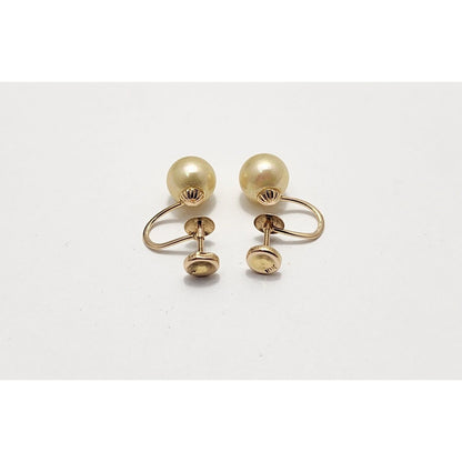 10K Yellow Gold Hinged Screw Back Non-Pierced Round Pearl Earrings