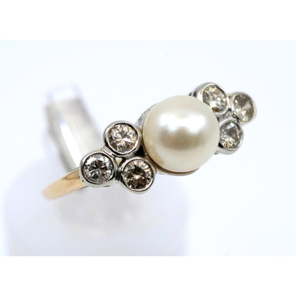 14K Two Tone Gold Pearl & Diamond Ring