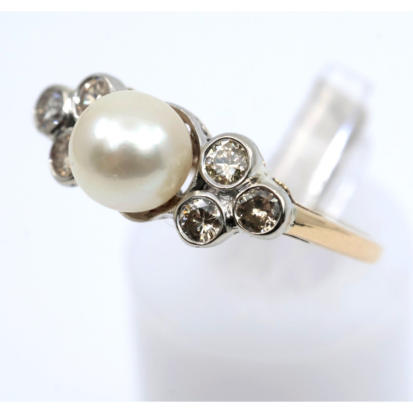 14K Two Tone Gold Pearl & Diamond Ring