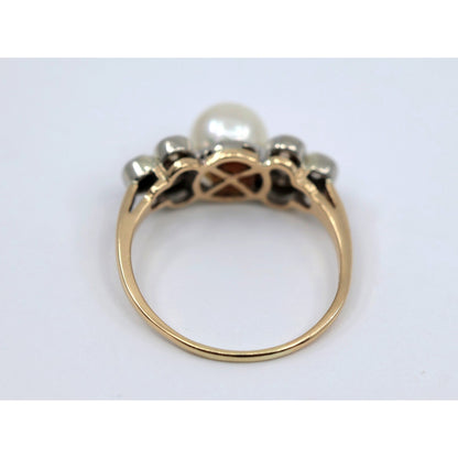 14K Two Tone Gold Pearl & Diamond Ring