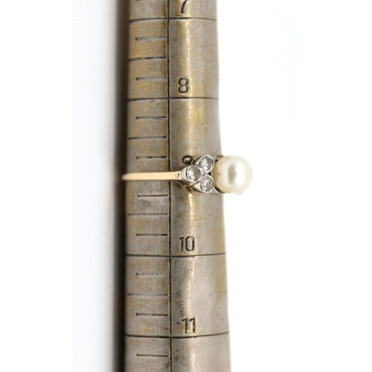 14K Two Tone Gold Pearl & Diamond Ring