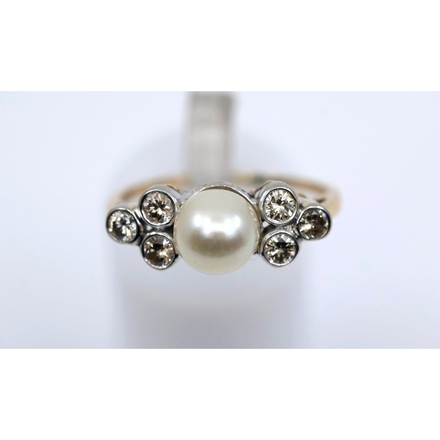14K Two Tone Gold Pearl & Diamond Ring