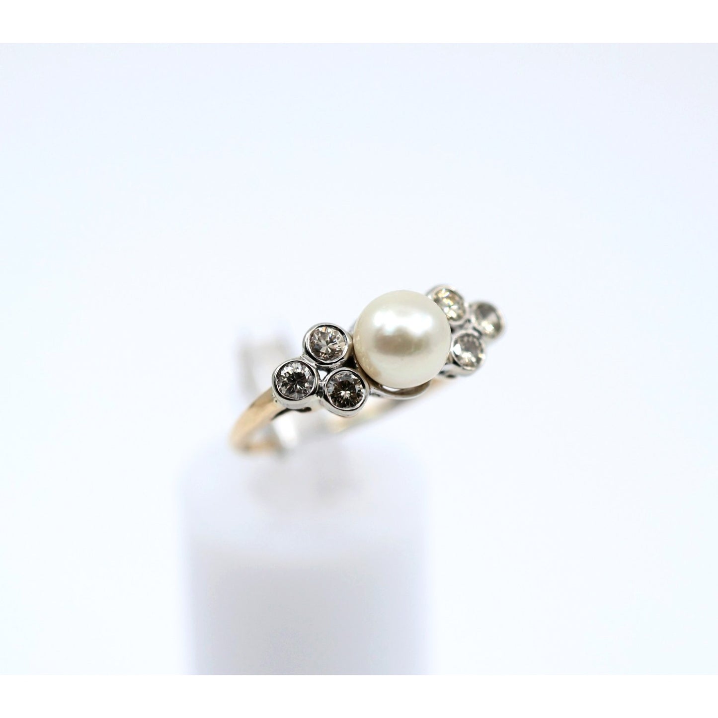 14K Two Tone Gold Pearl & Diamond Ring
