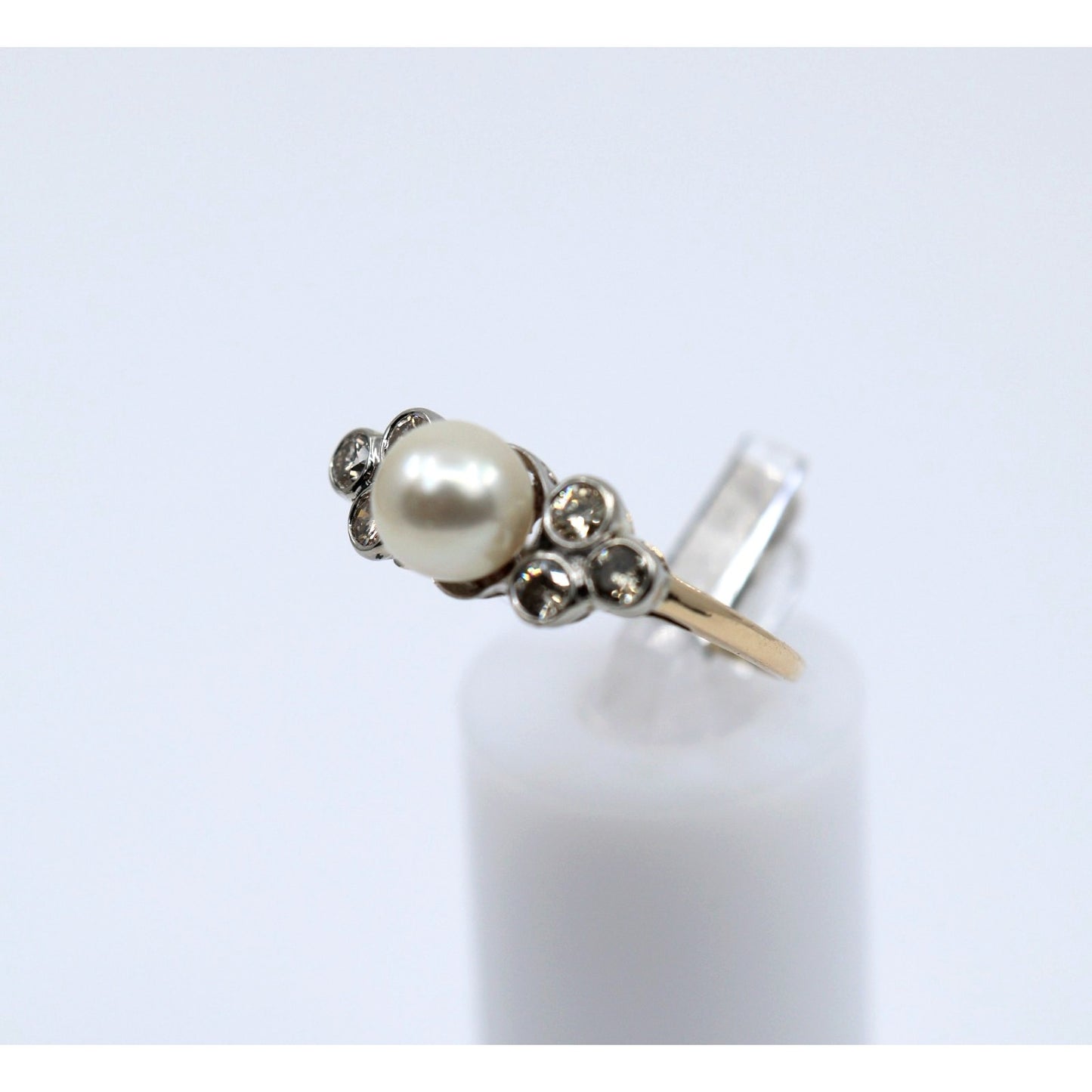 14K Two Tone Gold Pearl & Diamond Ring