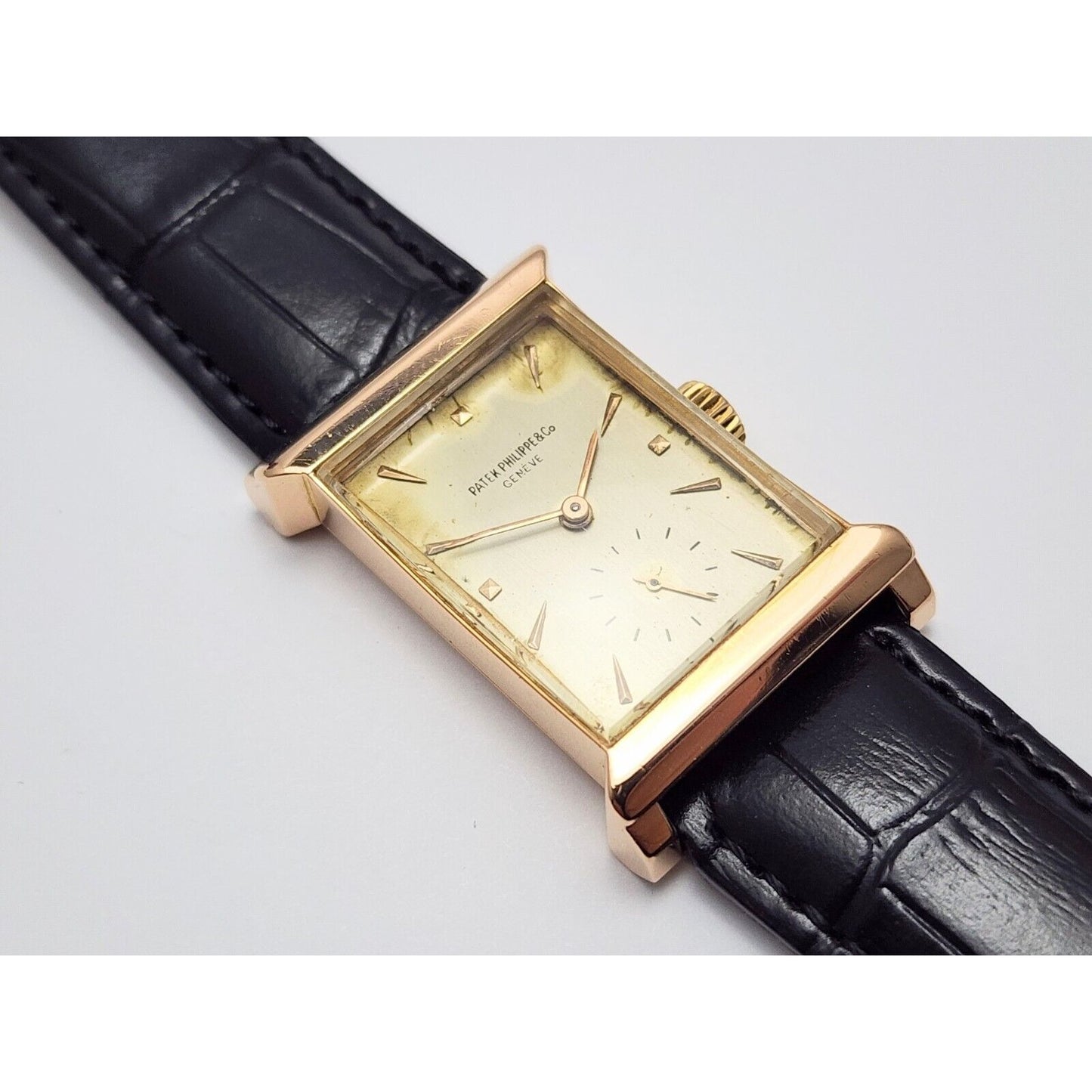 Vintage Patek Philippe 2404 Canape Art Deco Architectural 1950s 18K Rose Gold