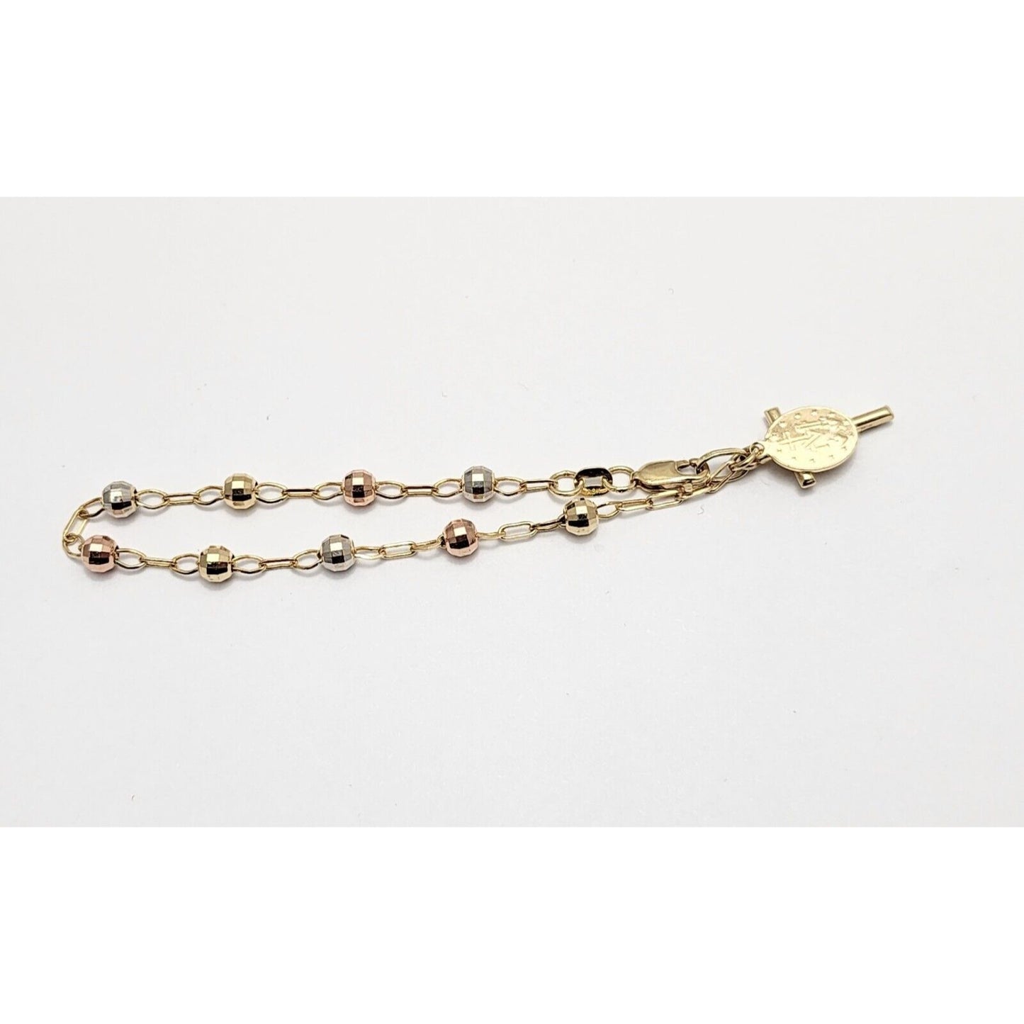 10K Tri Tone Gold Rosary Bead Ball Link Chain Bracelet