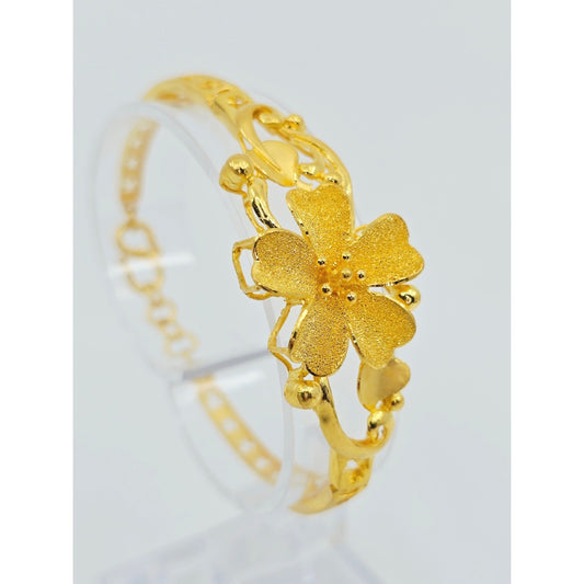 24K Yellow Gold Resizable Flower Link Chain Bracelet