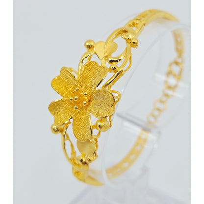 24K Yellow Gold Resizable Flower Link Chain Bracelet