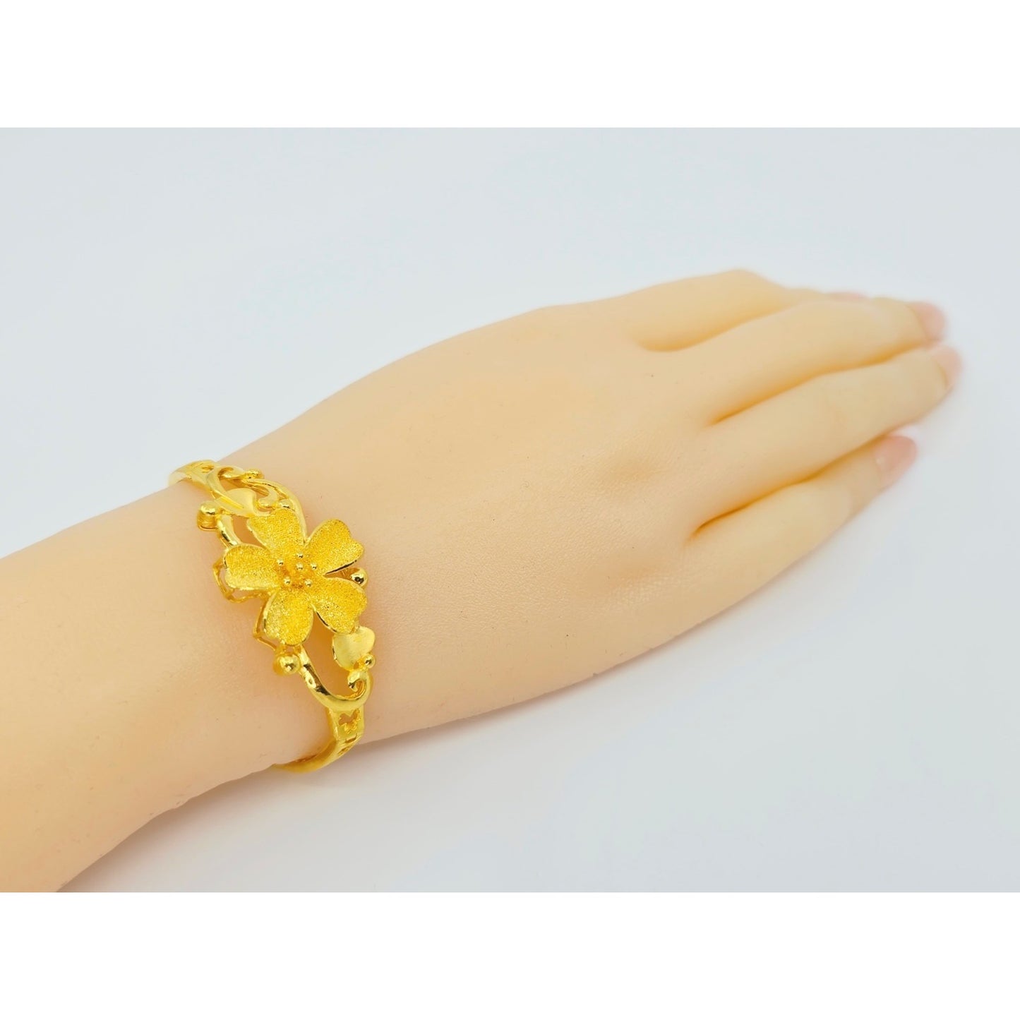 24K Yellow Gold Resizable Flower Link Chain Bracelet