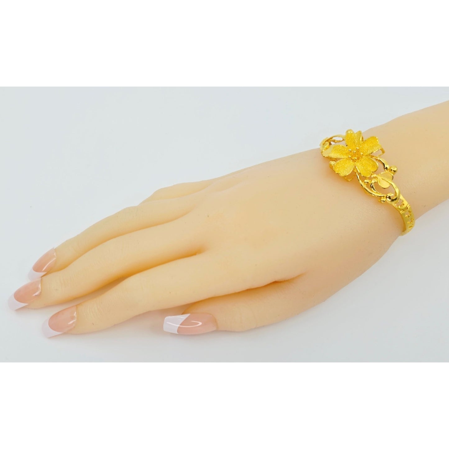 24K Yellow Gold Resizable Flower Link Chain Bracelet