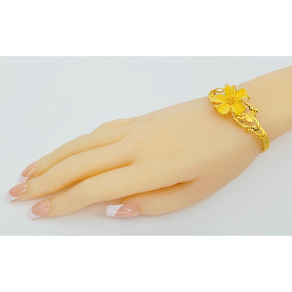 24K Yellow Gold Resizable Flower Link Chain Bracelet