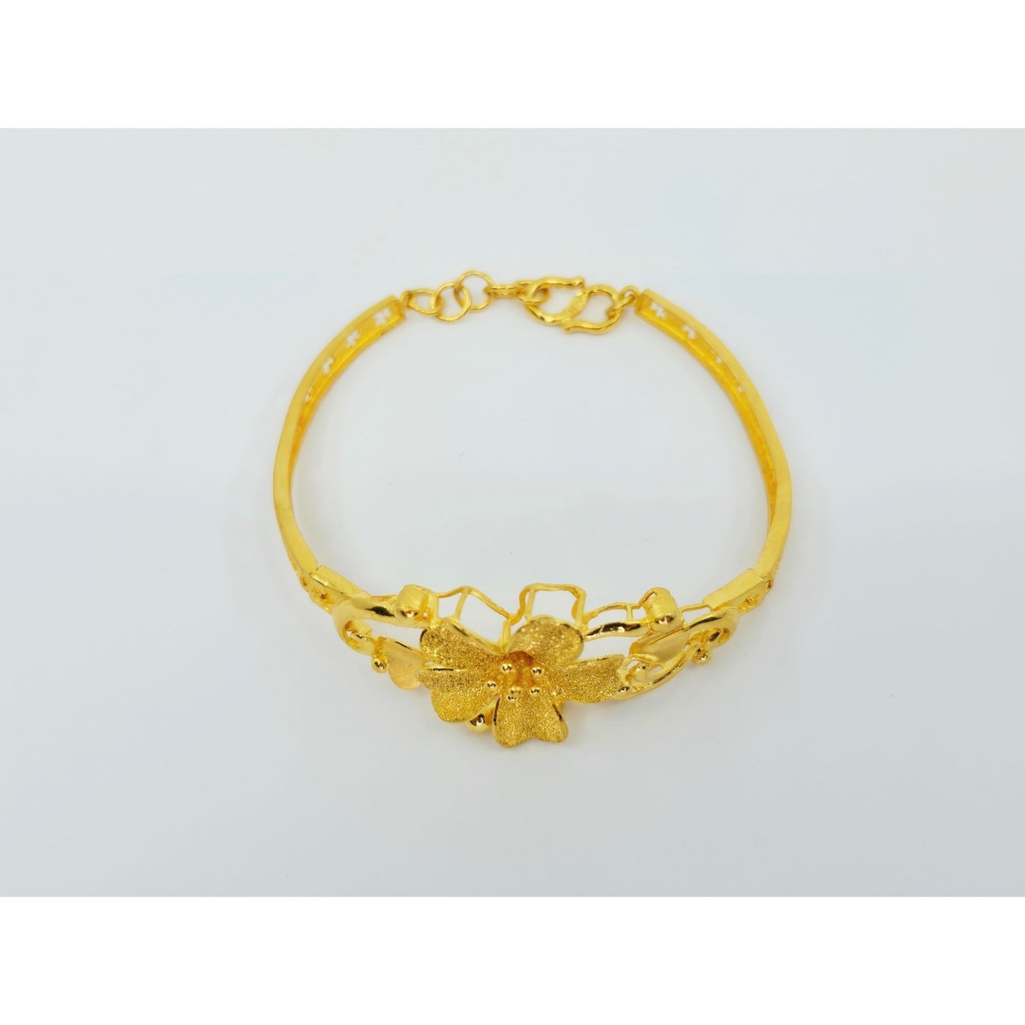 24K Yellow Gold Resizable Flower Link Chain Bracelet