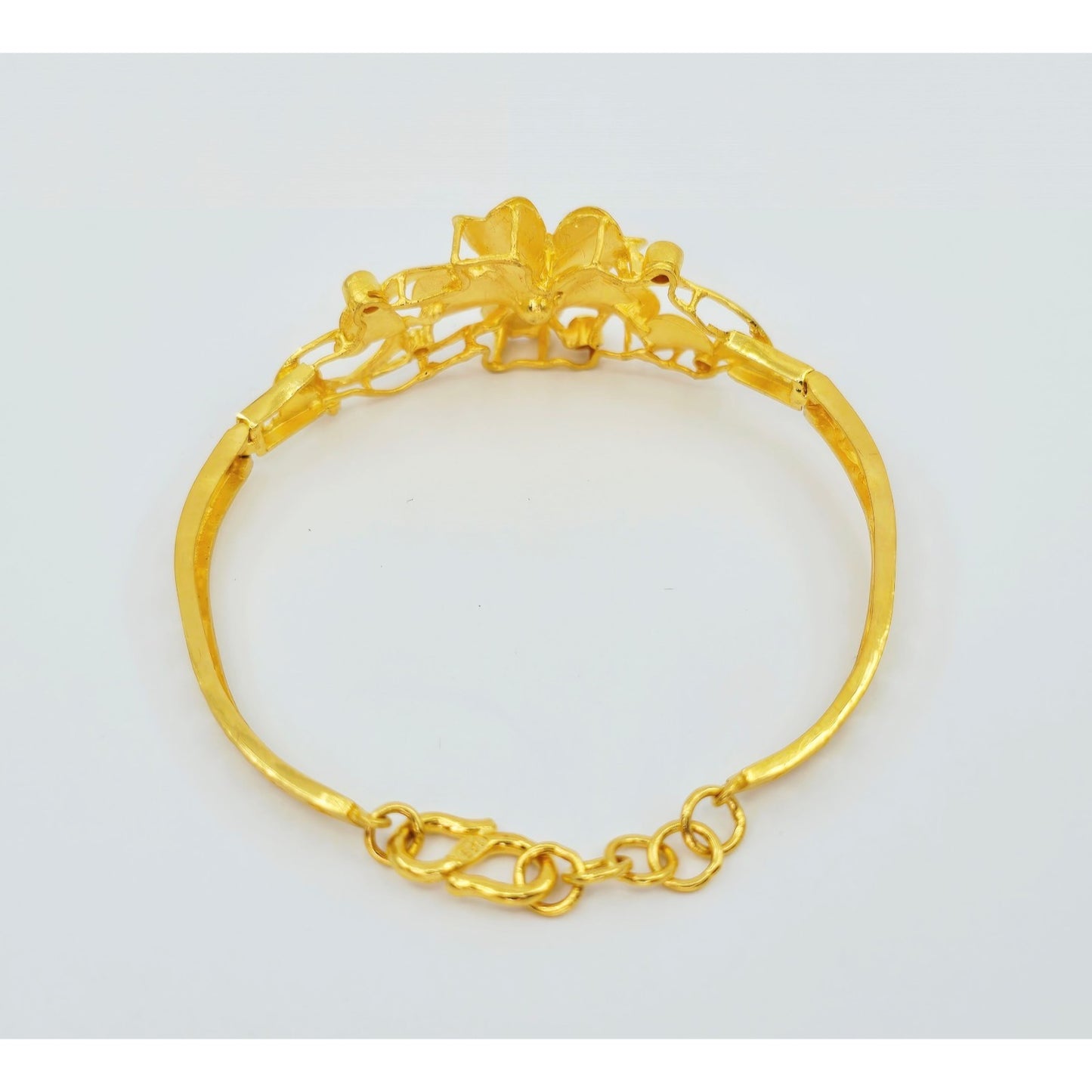 24K Yellow Gold Resizable Flower Link Chain Bracelet