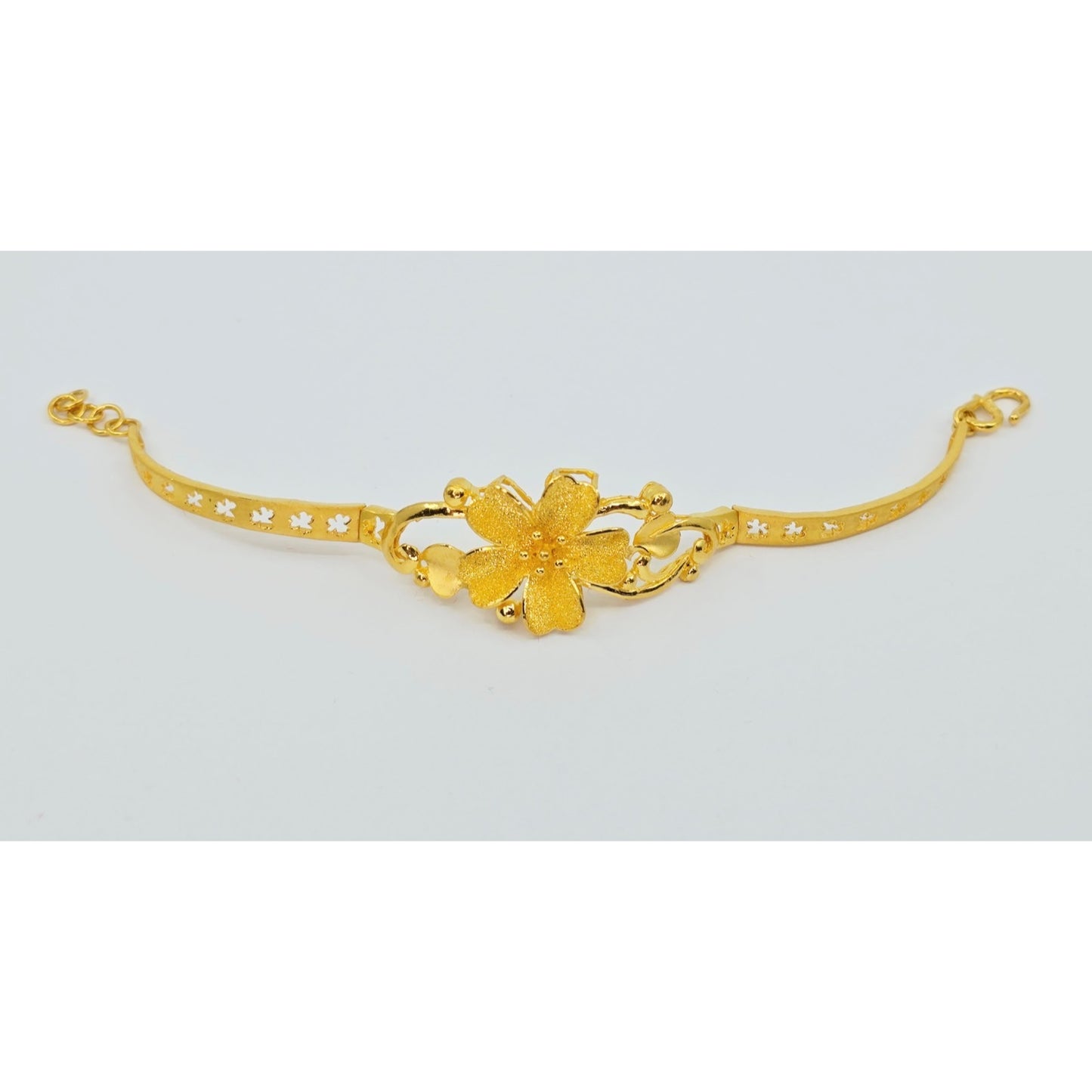 24K Yellow Gold Resizable Flower Link Chain Bracelet