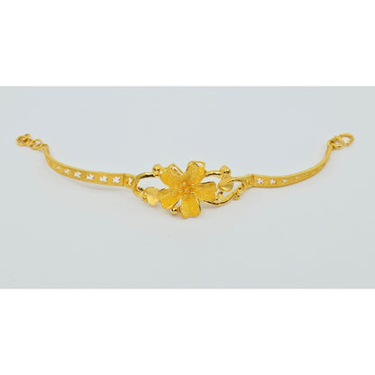 24K Yellow Gold Resizable Flower Link Chain Bracelet