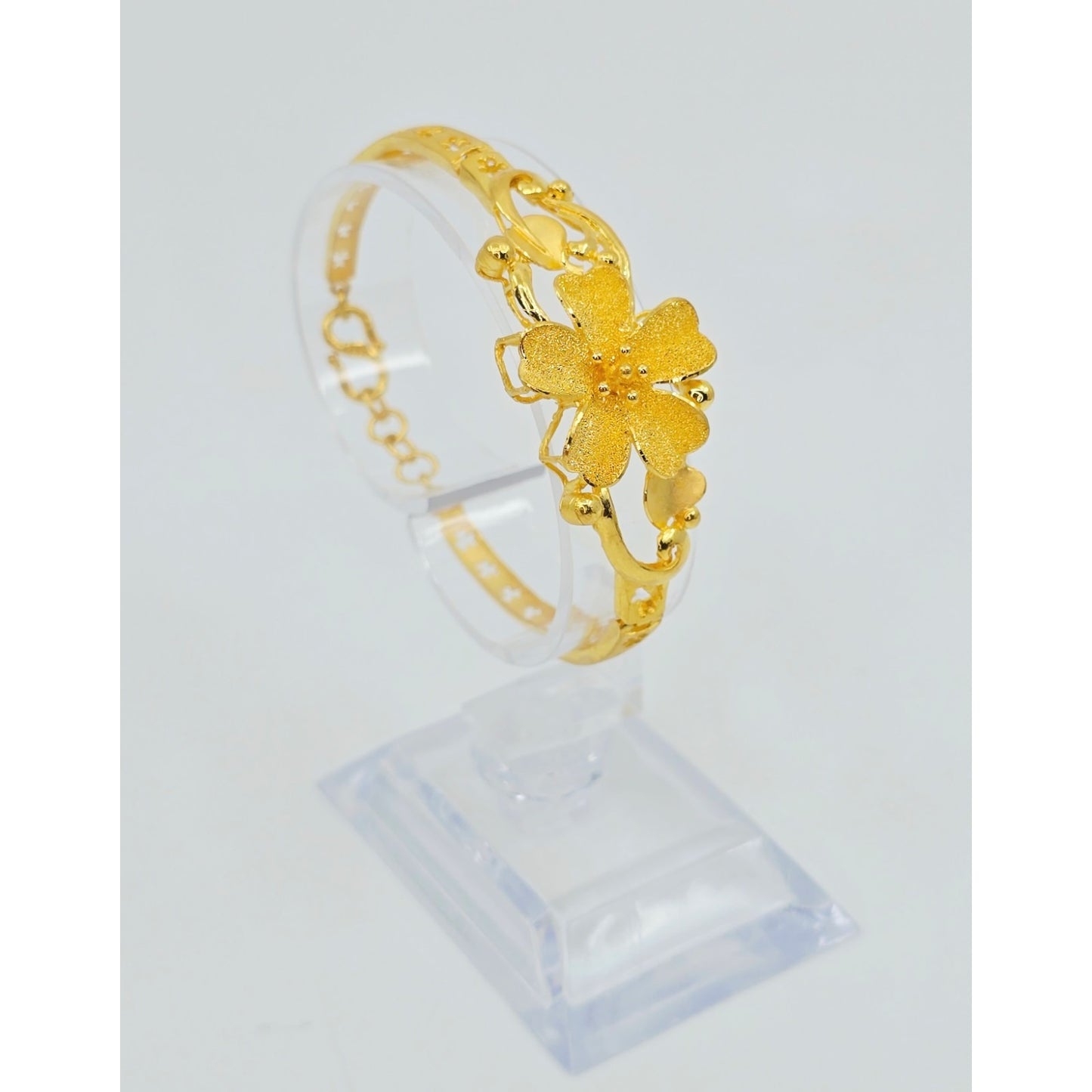 24K Yellow Gold Resizable Flower Link Chain Bracelet
