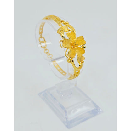 24K Yellow Gold Resizable Flower Link Chain Bracelet
