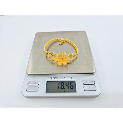 24K Yellow Gold Resizable Flower Link Chain Bracelet