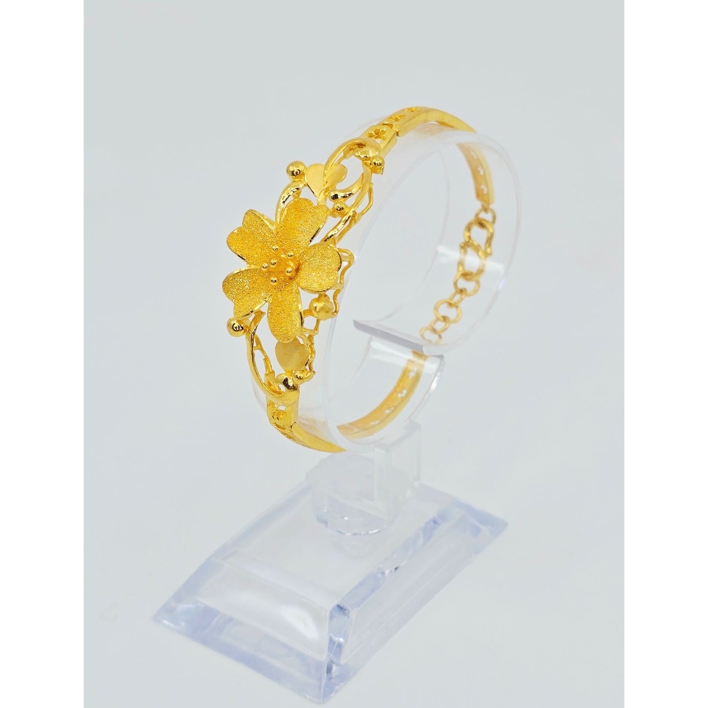 24K Yellow Gold Resizable Flower Link Chain Bracelet