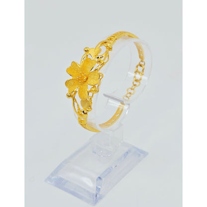 24K Yellow Gold Resizable Flower Link Chain Bracelet