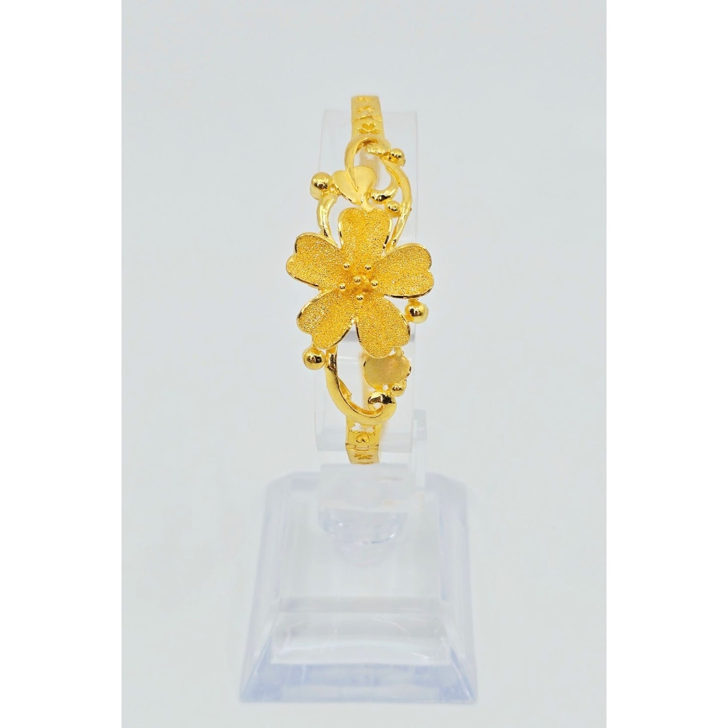 24K Yellow Gold Resizable Flower Link Chain Bracelet