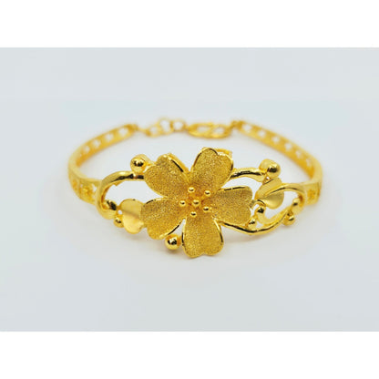24K Yellow Gold Resizable Flower Link Chain Bracelet