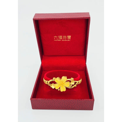 24K Yellow Gold Resizable Flower Link Chain Bracelet