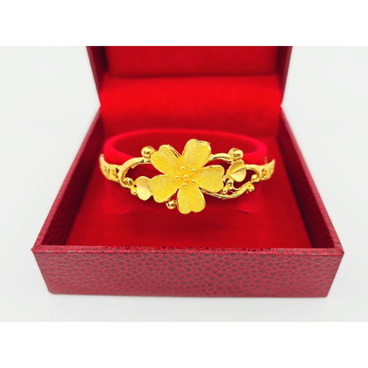 24K Yellow Gold Resizable Flower Link Chain Bracelet