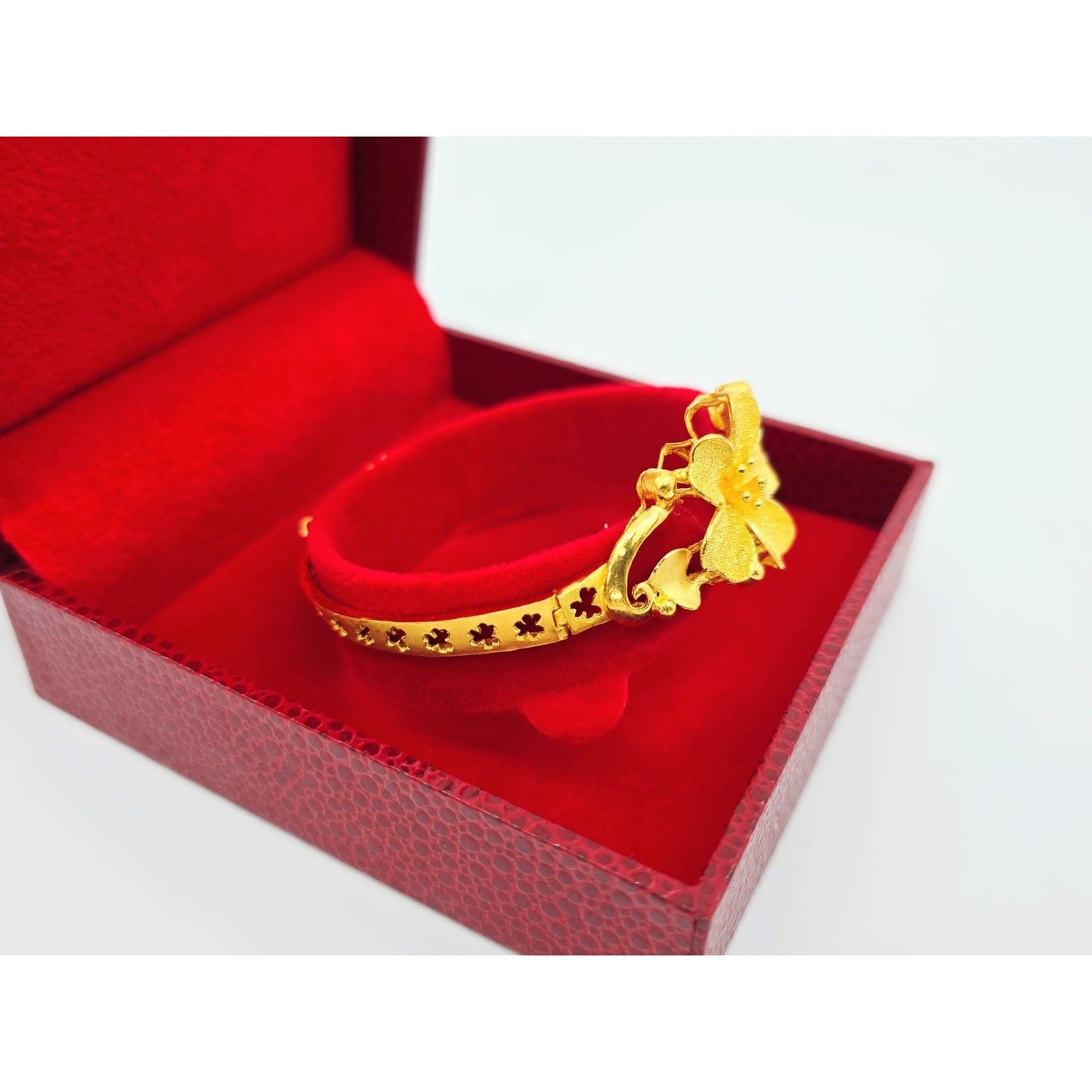 24K Yellow Gold Resizable Flower Link Chain Bracelet