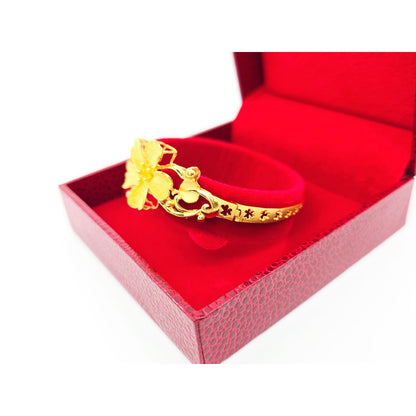 24K Yellow Gold Resizable Flower Link Chain Bracelet