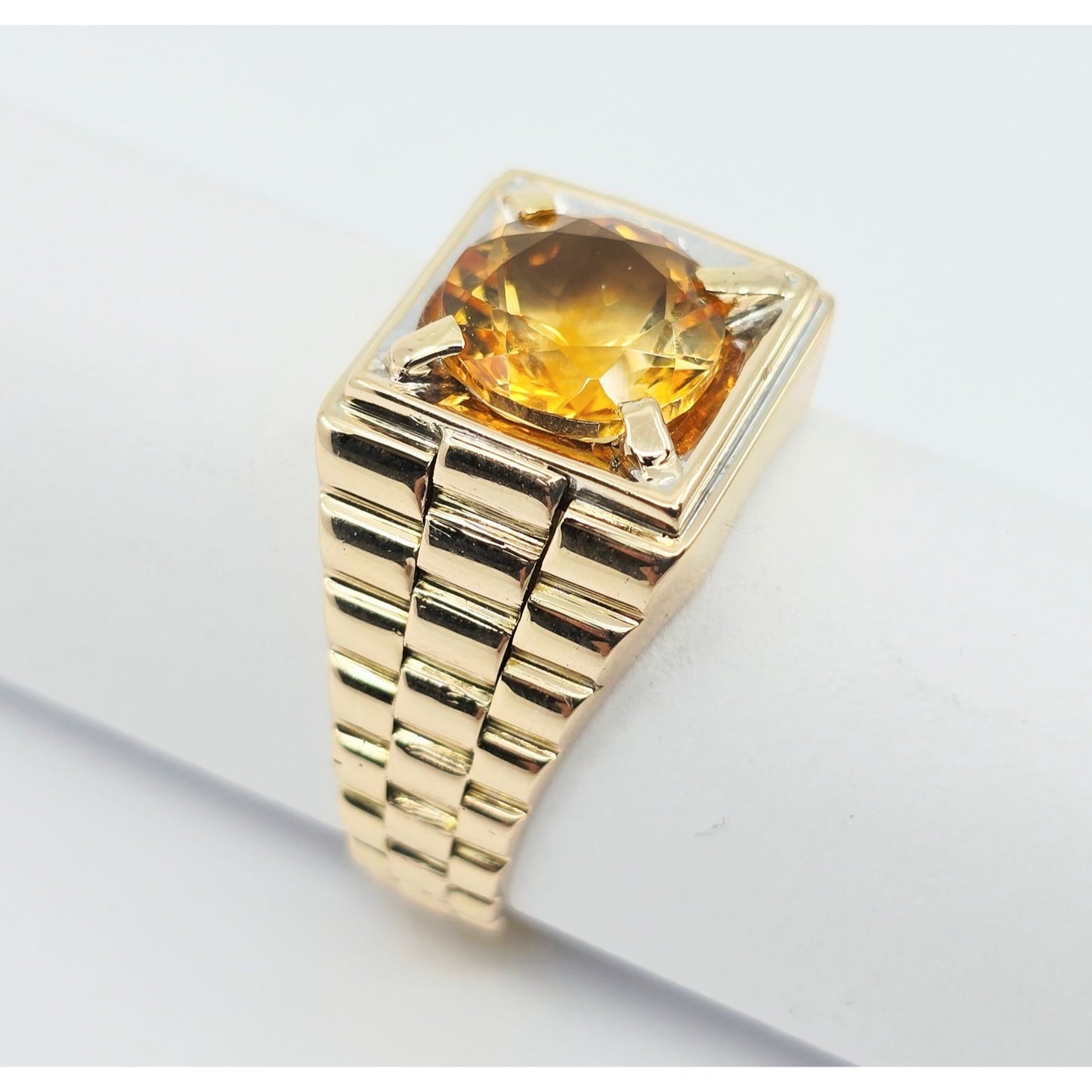 14K Yellow Gold Rolex Style Men's Ring with Citrine