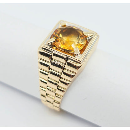 14K Yellow Gold Rolex Style Men's Ring with Citrine