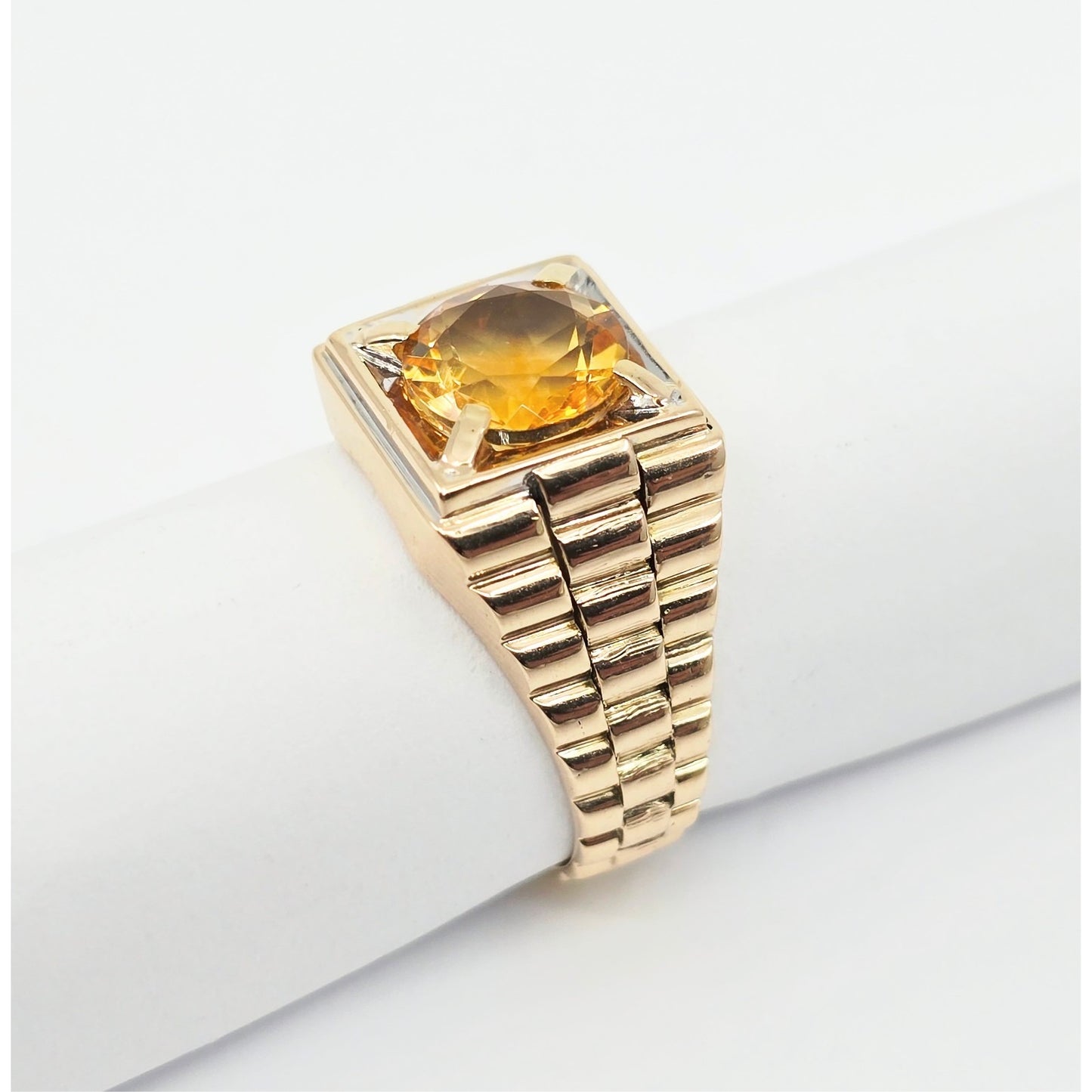 14K Yellow Gold Rolex Style Men's Ring with Citrine