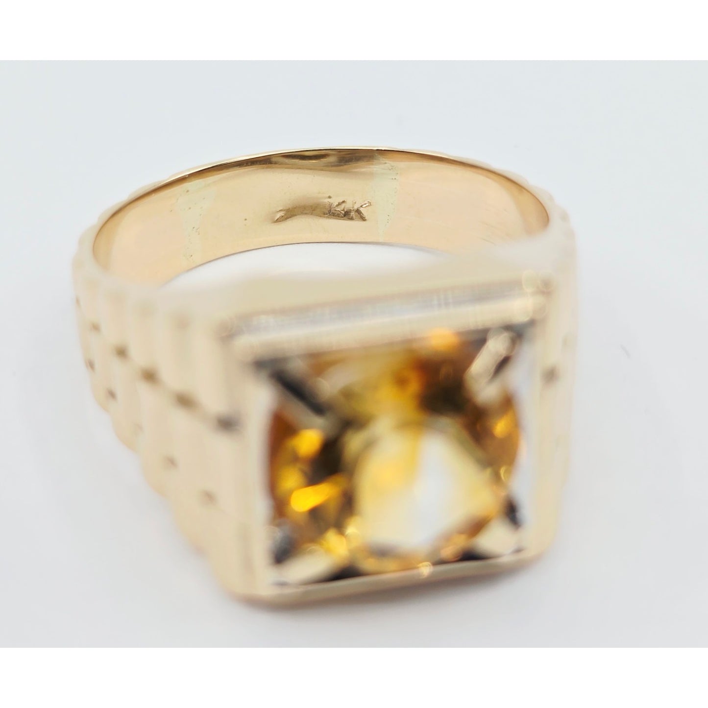 14K Yellow Gold Rolex Style Men's Ring with Citrine